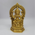 Premium Brass Mahalakshmi Statue with ornamental prabhavali arch and owl pedestal 9.5 inches front straight profile