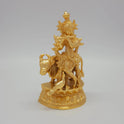 Premium Brass Lord Venugopal statue 17.5cm 45 degree front left corner view highlighting standing mayura peacock detail