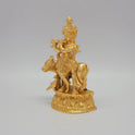 Premium Brass Lord Venugopal statue 17.5cm 45 degree front right corner view focusing on wide flute and cow head profile