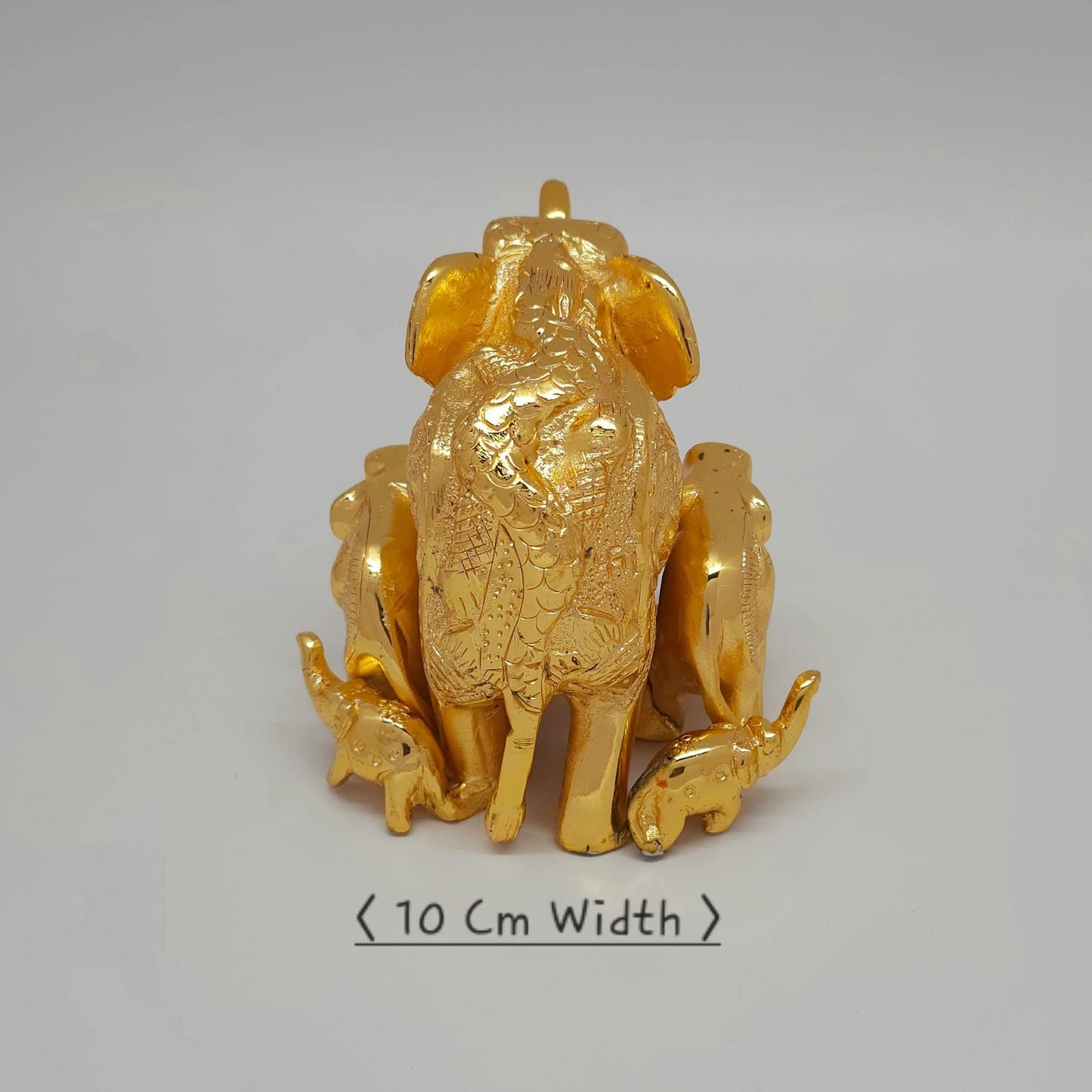 Premium Brass Matriarch Gaja elephant statue 10cm width back view showing protective Naga serpent on spine and rear calves