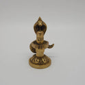 Front straight profile view of the 2.7 inch premium solid brass Nagalingam Sarpa Lingam statue under a five-headed snake canopy showing the Tripundra markings and lotus pedestal from Sri Swaminathan and Co stock.
