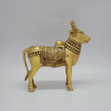 Close up macro shot of Premium Brass Nandi Statue showing fine chiseling on the saddle cloth