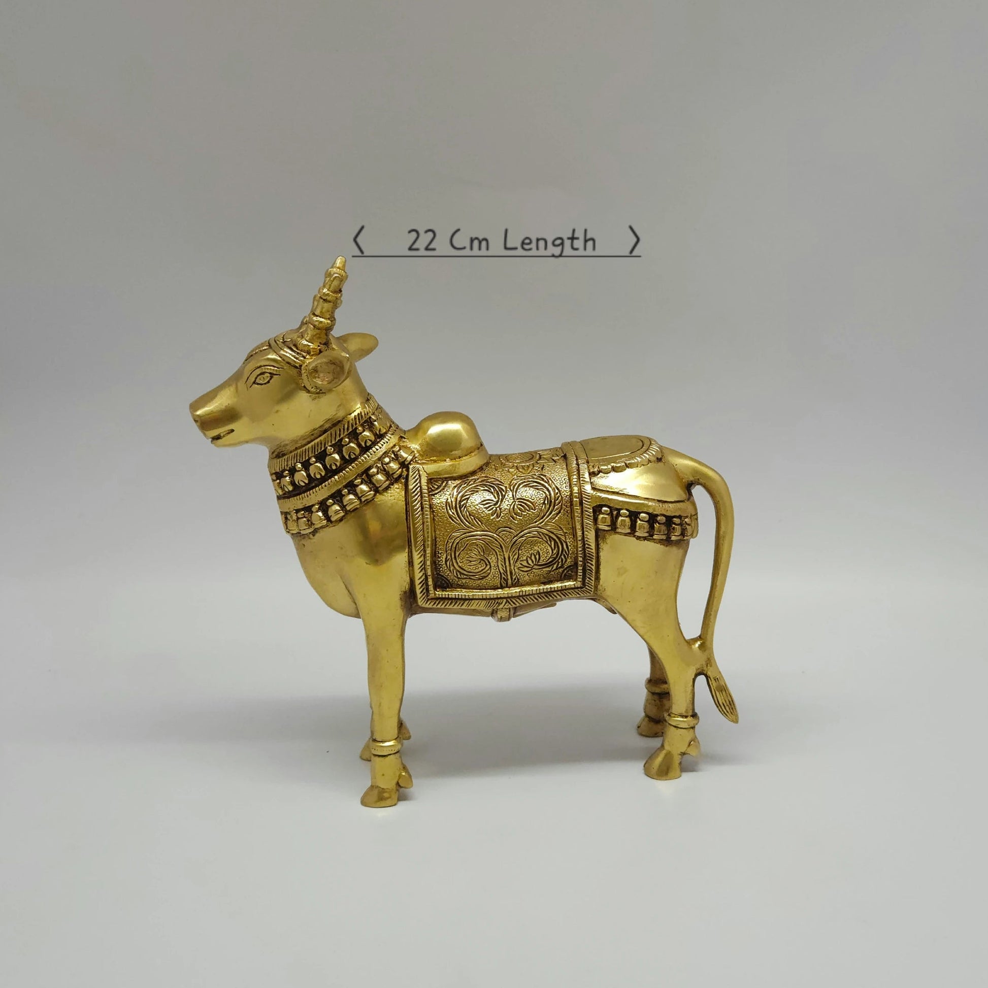 Premium Brass Nandi Statue sacred bull 22cm length 22cm height 6cm depth measurements size guide