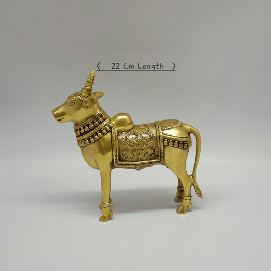 Premium Brass Nandi Statue sacred bull 22cm length 22cm height 6cm depth measurements size guide