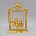 Premium Brass Radha Krishna Jhula swing murti top angle front view showing hamsa swan crest and surface luster