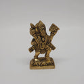 Front straight profile view of the 2.7 inch premium solid brass Sanjeevi Hanuman statue holding the mountain and mace with an antique look finish from Sri Swaminathan and Co stock.
