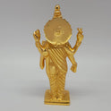 Premium Brass standing Lord Dhanvantari statue 7.5 inch 19cm back view showing reverse of the shoulders and fluted sirachakra halo disc