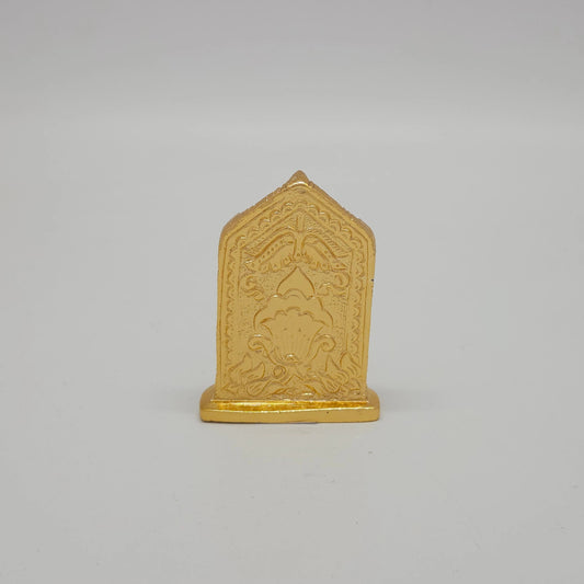Premium Brass Lord Venkateswara statue 7.5cm back view showing reverse solid panel of the prabhavali temple shrine arch