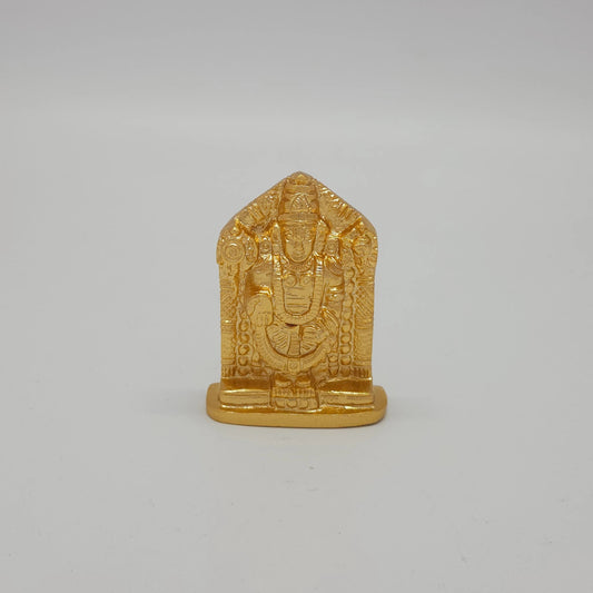 Premium Brass Lord Venkateswara Tirupati Balaji miniature statue with integrated temple arch 7.5cm height front profile view glossy gold finish lifestyle decor gift size guide