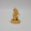 Premium Brass Veera Hanuman statue 4 inch 10cm 45 degree front left corner view highlighting abhaya mudra hand and fanned crown profile