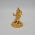 Premium Brass Veera Hanuman statue 4 inch 10cm 45 degree front right corner view focusing on propped gada mace detail
