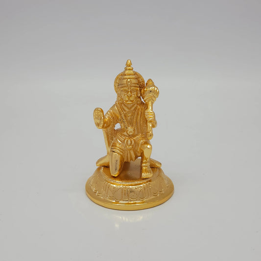 Premium Brass Veera Hanuman miniature statue glossy mirror gold finish lifestyle decor gifting piece 4 inch 10cm height front profile size guide