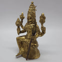 Premium Brass seated Goddess Rajarajeshwari statue 8 inch 20cm height 45 degree right pose corner view focusing on sugarcane bow and crescent moon
