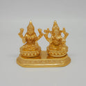 Front view of the 8cm premium gold powder-coated brass Laxmi Ganesha on a shared base platform for luxury home decor.