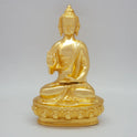 Front view of the 26cm premium gold powder-coated hollow brass meditating Buddha statue by Sri Swaminathan & Co
