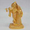 Front view of the 15cm premium gold powder-coated brass Radha Krishna eternal love showpiece on a lotus base for wedding gifting.