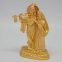 Left 45-degree angle profile emphasizing Krishna's cross-legged stance, flute alignment, and the ornate tiered base borders