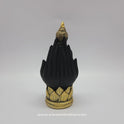 Premium Resin meditating Buddha statue on hand 23cm height back pose rear view showing reverse of the black palm structure and golden lotus base