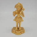 Front view of the 13cm premium gold powder-coated brass Veer Hanuman showpiece with gada over shoulder for office desk decoration.