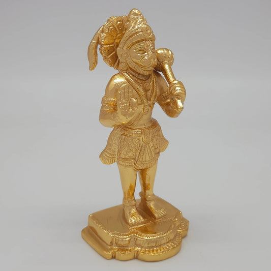 Right 45-degree perspective highlighting the raised Abhaya blessing hand, the crown details, and the polished metal side boundaries.
