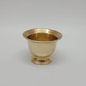 Front view profile of a medium sized solid brass chandana kinnam and chandan bati bowl with a mirror polished golden satin finish.