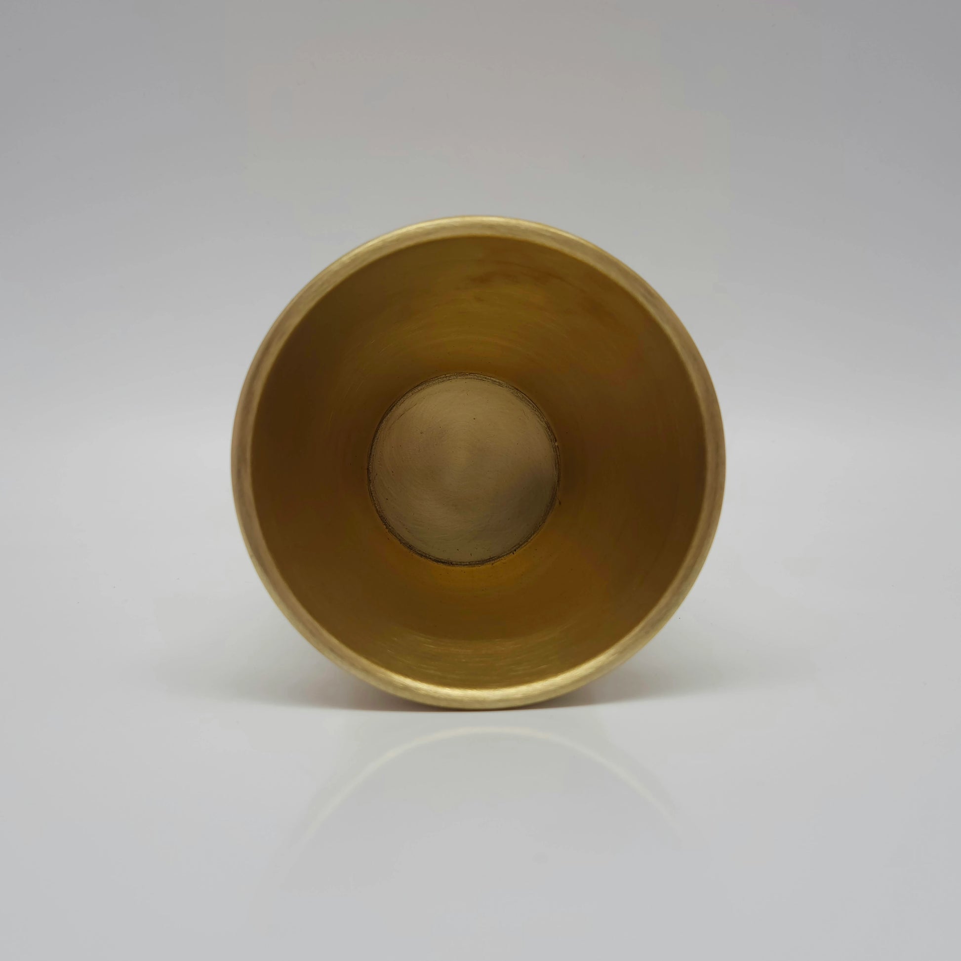  Top-down view looking inside the seamless pure brass tumbler used for kitchen or temple rituals
