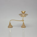 Side view of the solid brass two-tier camphor aarti holder showing the arching handle and wide cone-shaped supportive feet.