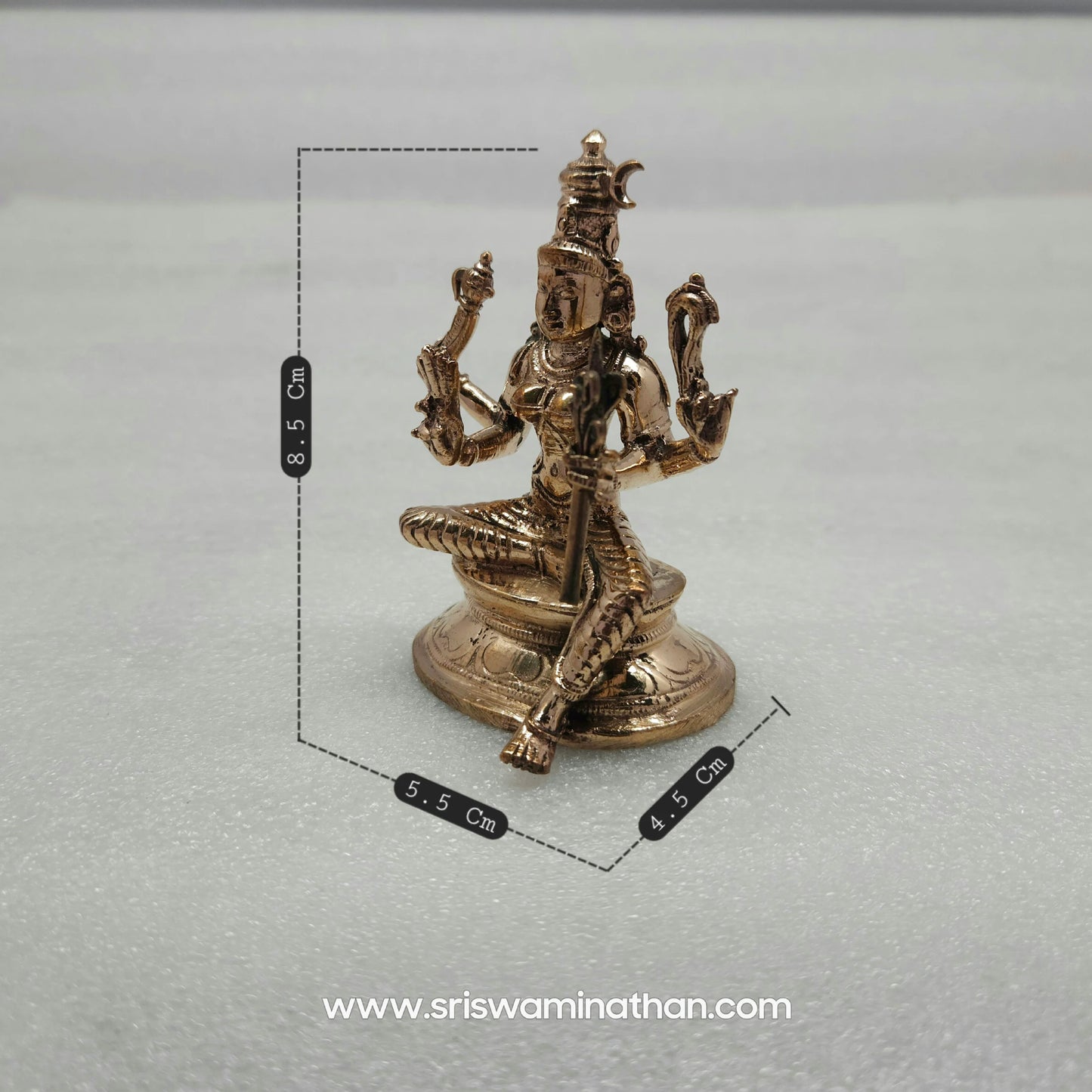 Ornate circular beedam base of Rajarajeshwari Panchaloha Idol 3.5 Inch — floral scrollwork detail, Panchaloha five-metal alloy, Sri Swaminathan & Co
