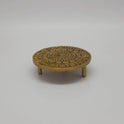Side profile view showcasing the 3cm product height and stable three-legged tripod base architecture of the 325g solid brass puja stool.