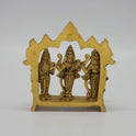 Rear view showcasing the solid back structure of the Suryavanshi arch panel and raw antique brass texture of the 570g idol.