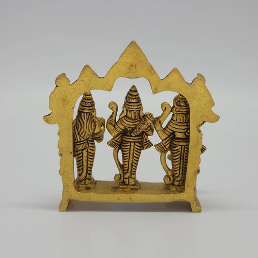 Rear view showcasing the solid back structure of the Suryavanshi arch panel and raw antique brass texture of the 570g idol.