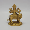 Rear view showcasing the solid back structure of the crown halo, the lion's tail, and the raw antique brass texture of the 675g idol.