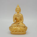 Front view of the 17cm / 6.7-inch premium gold powder-coated brass Shakyamuni blessing Buddha statue on an engraved base