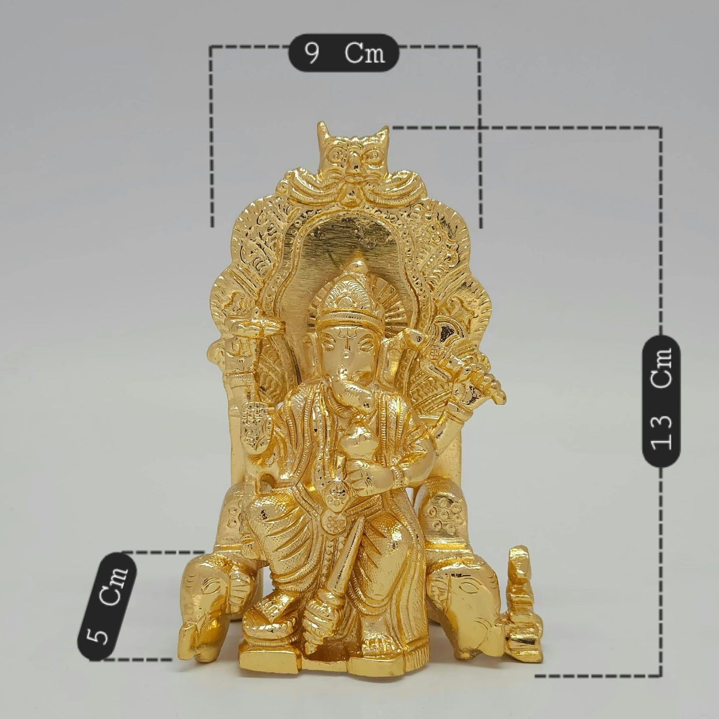 Simhasana Ganapati Gold Idol Dimensions 9cm Width 13cm Height 5cm Depth Vinayaka