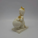 Right profile image of the 7.1 inch baby Krishna statue demonstrating the clean contours of the round clay pot and the rectangular base plate.