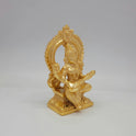 Right side profile of the 5.7 inch gold-colored brass Goddess of Education figurine displaying the elegant thickness of the Prabhavali frame.
