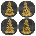 Four-quadrant collage photo demonstrating all available size variations of the solid brass Aishwarya Lakshmi statue in a single frame to compare micro altar dimensions.