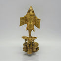 Full front view of the 21cm antique brass Ganesha wall hanging diya suspended from a display hook to showcase the dangling vastu bells.