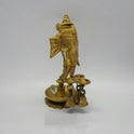 Side profile view of the 650g brass Ganesha wall hanging oil lamp showing the projection depth of the diya step and the hanging bells.