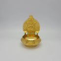Straight front view of the 14.5cm brass Kubera Gajalakshmi Nalla Vilakku showcasing the deep oil basin and high-gloss polish by Sri Swaminathan and Co.