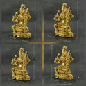 Four-quadrant collage photo demonstrating all available size variations of the solid brass seated Lalitha Tripura Sundari statue in a single frame to compare micro altar scales by Sri Swaminathan and Co.