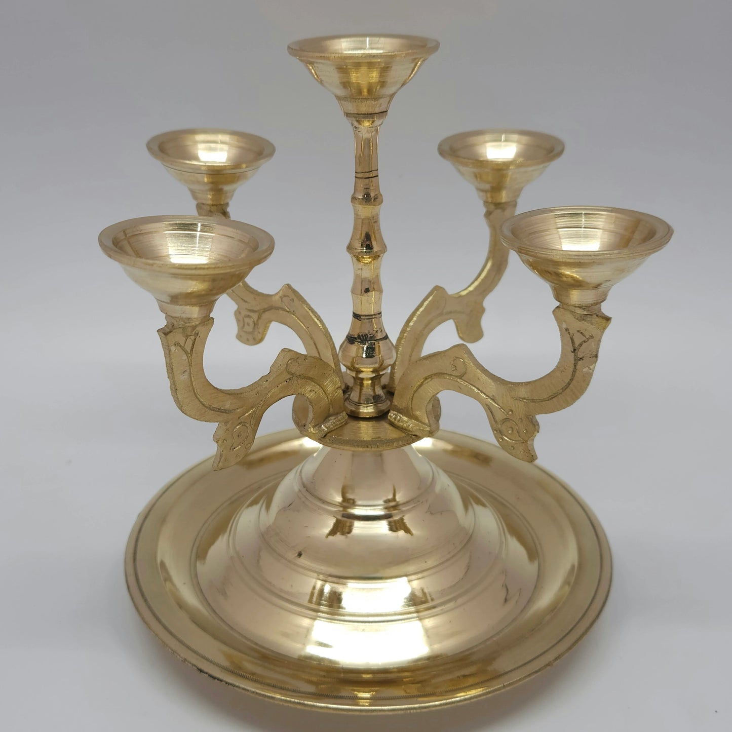 Sri Swaminathan Co Kumbakonam Pure Brass 5 Kilai Temple Aarthi Stand 950g Five Branch Camphor