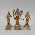 Straight front view of the 5 inch handmade Panchaloha Murugan Valli Deivanai idol set standing on tiered square bases against a plain light grey background.