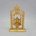 Front view of a 19cm premium gold powder-coated solid brass Ganesha statue on a hanging swing by Sri Swaminathan and Co
