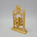 Three-quarter left perspective of the 1.06 kg gold-colored powder-coated brass Vinayagar swing statue highlighting the sturdy rectangular base plate.