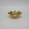 Straight front profile view of a single 10cm intricate floral lotus blossom brass bowl showcasing the high-gloss mirror polished pedestal foot base by Sri Swaminathan and Co.