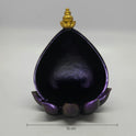 Front view of the empty 18.5cm metallic purple lotus leaf back stand showing the wide 15cm circular base line