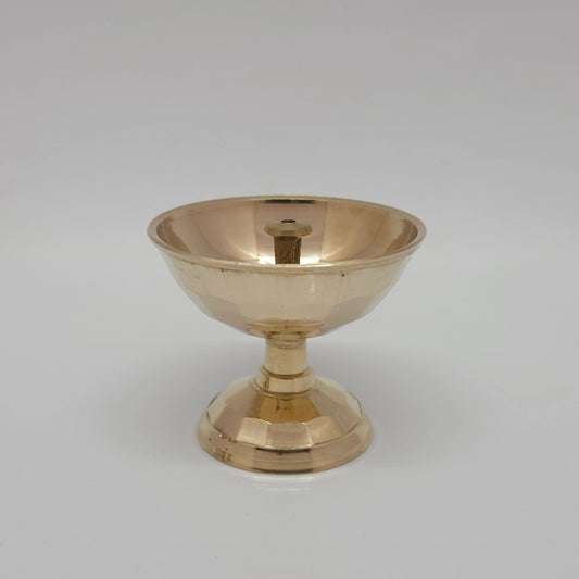 Direct straight front profile view of the premium solid brass diamond cut agal vilakku deepam lamp on a flared circular pedestal base by Sri Swaminathan and Co