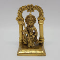 Direct straight front profile view of the premium solid brass Lord Murugan statue holding his sacred Vel inside an integrated circular Prabhavali archway by Sri Swaminathan and Co