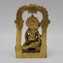 Sharp side profile view of the premium solid brass Murugan statue inside its permanent temple arch demonstrating the five point five centimeter depth clearance and flat reverse lines